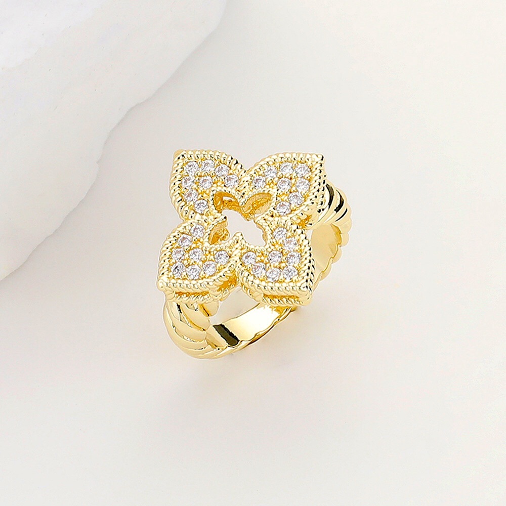 Beautiful Gold CZ Diamond Clover Cocktail Ring
